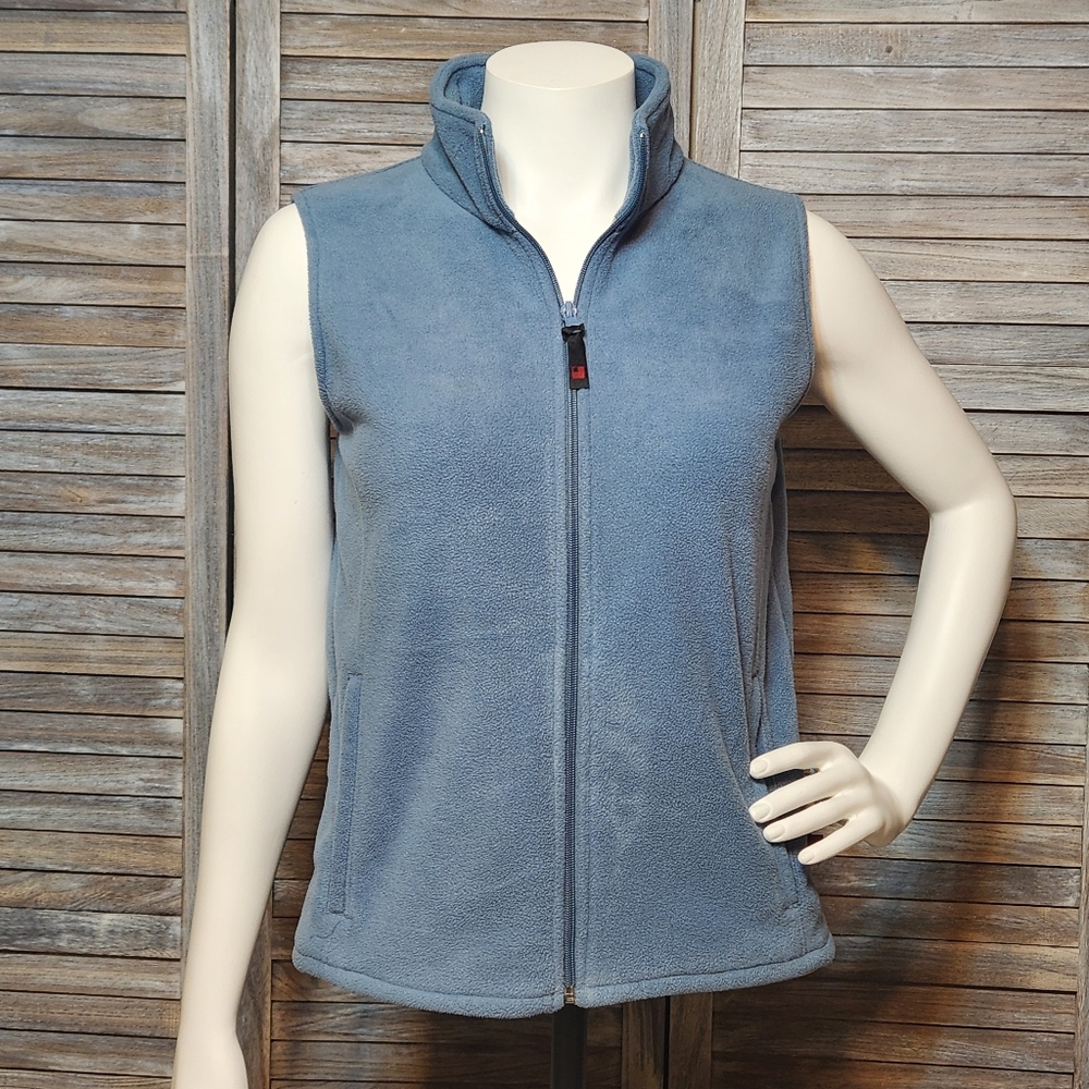 Woolrich Womens Fleece Vest size M Light Blue Full Zip Up w Slit Pockets